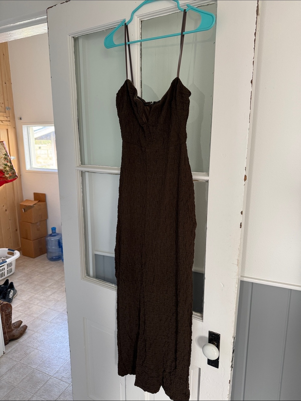 Selfie Leslie Brown Spaghetti Strap Maxi Dress